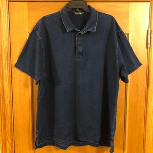 Orvis Men's Cotton Denim Indigo Dyed Short Sleeve Polo Shirt Size XL